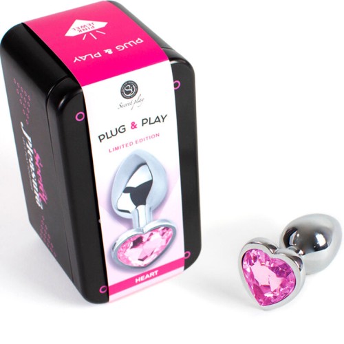 Plug Anal Metal Corazón Fucsia Talla S 7 Cm - Exploración Juguetona