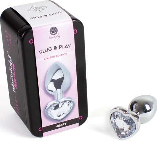 Secretplay - Metal Butt Plug Corazón Transparente Talla S 7 Cm - Placer Supremo