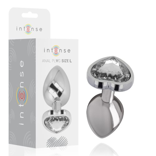 Intense Stainless Steel Anal Plug with Blue Crystal L Size