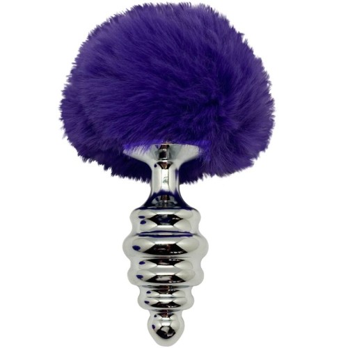 Anal Pleasure Spiral Metal Plug Dark Purple Pom Pom - M