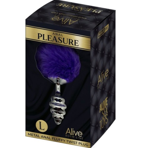 Anal Pleasure Spiral Metal Plug with Dark Purple Pom Pom Size L