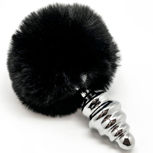 Anal Pleasure Spiral Plug with Black Pompon Size S