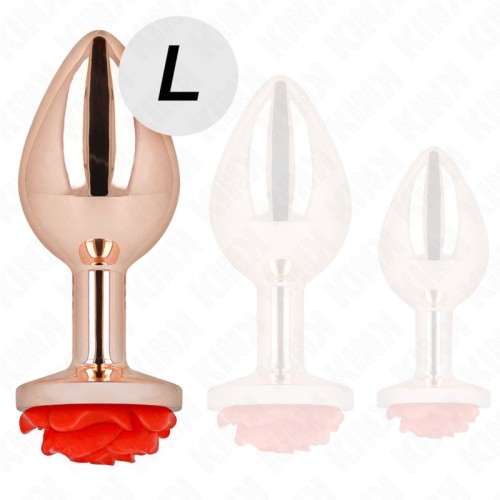 Kink - Rose Gold Metal Anal Plug with Red Rose Decoration | Luxury Pleasure