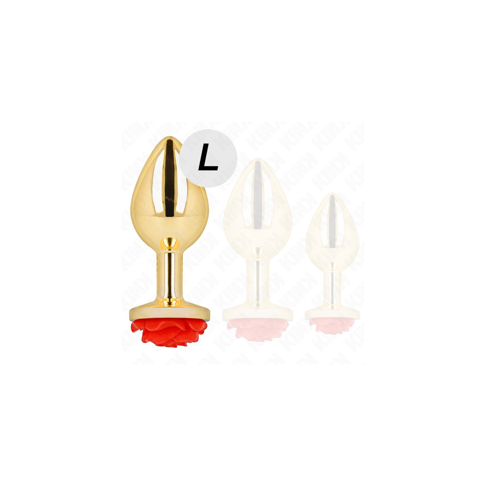 Kink - Golden Anal Plug with Red Rose Size L