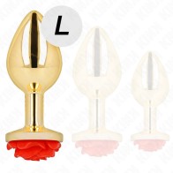 Kink - Golden Anal Plug with Red Rose Size L