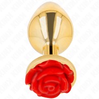 Kink - Golden Anal Plug with Red Rose Size L