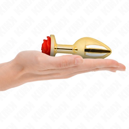 Kink - Golden Anal Plug with Red Rose Size L