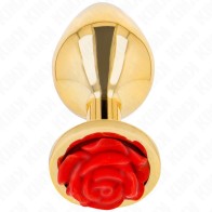 Kink Elegant Gold Anal Plug with Red Rose