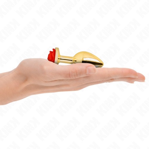 Kink Elegant Gold Anal Plug with Red Rose