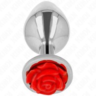 Kink - Metal Anal Plug with Red Rose Decoration S