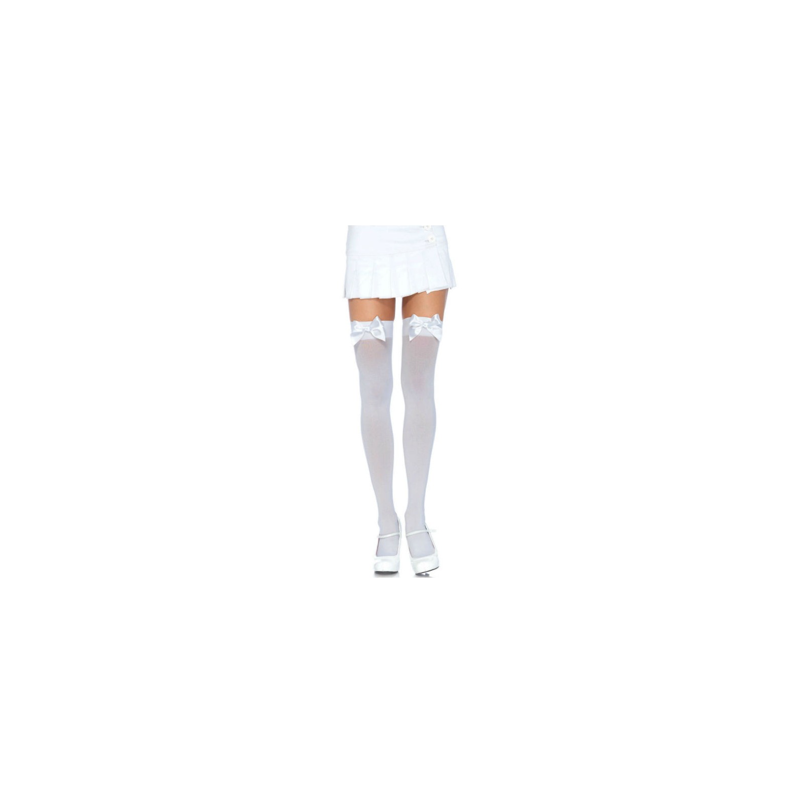 Leg Avenue White Bow Nylon Stockings - Elegant Women's Hosiery