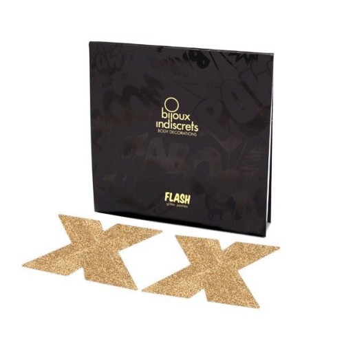 Bijoux Indiscrets Flash Nipple Covers Gold Cross - Dazzling Decor