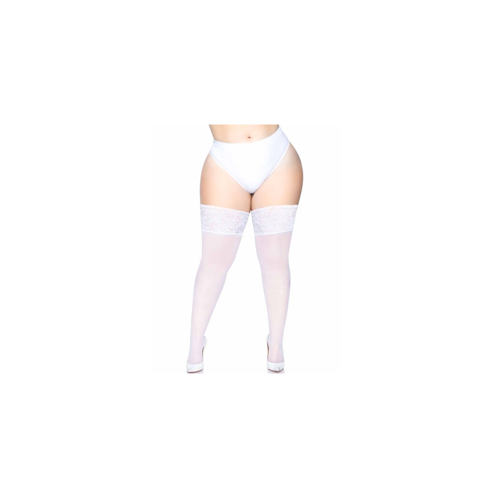 Leg Avenue Plus Size Adhesive Lace Top Stockings White