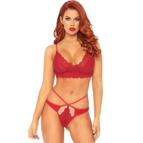 Leg Avenue 2-Piece Lace Bra and Crotchless Thong Set M/L Red - Sensual Lingerie