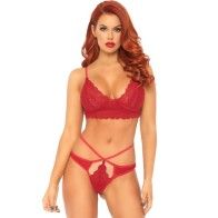 Leg Avenue 2-Piece Lace Bra and Crotchless Thong Set M/L Red - Sensual Lingerie