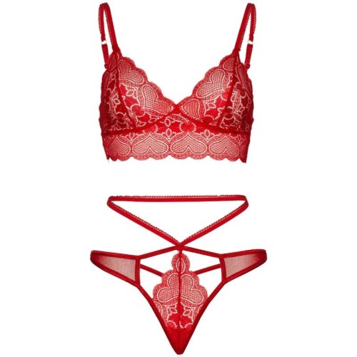 Leg Avenue 2-Piece Lace Bra and Crotchless Thong Set M/L Red - Sensual Lingerie