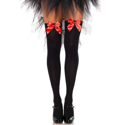 Leg Avenue High Black Stockings with Red Bow