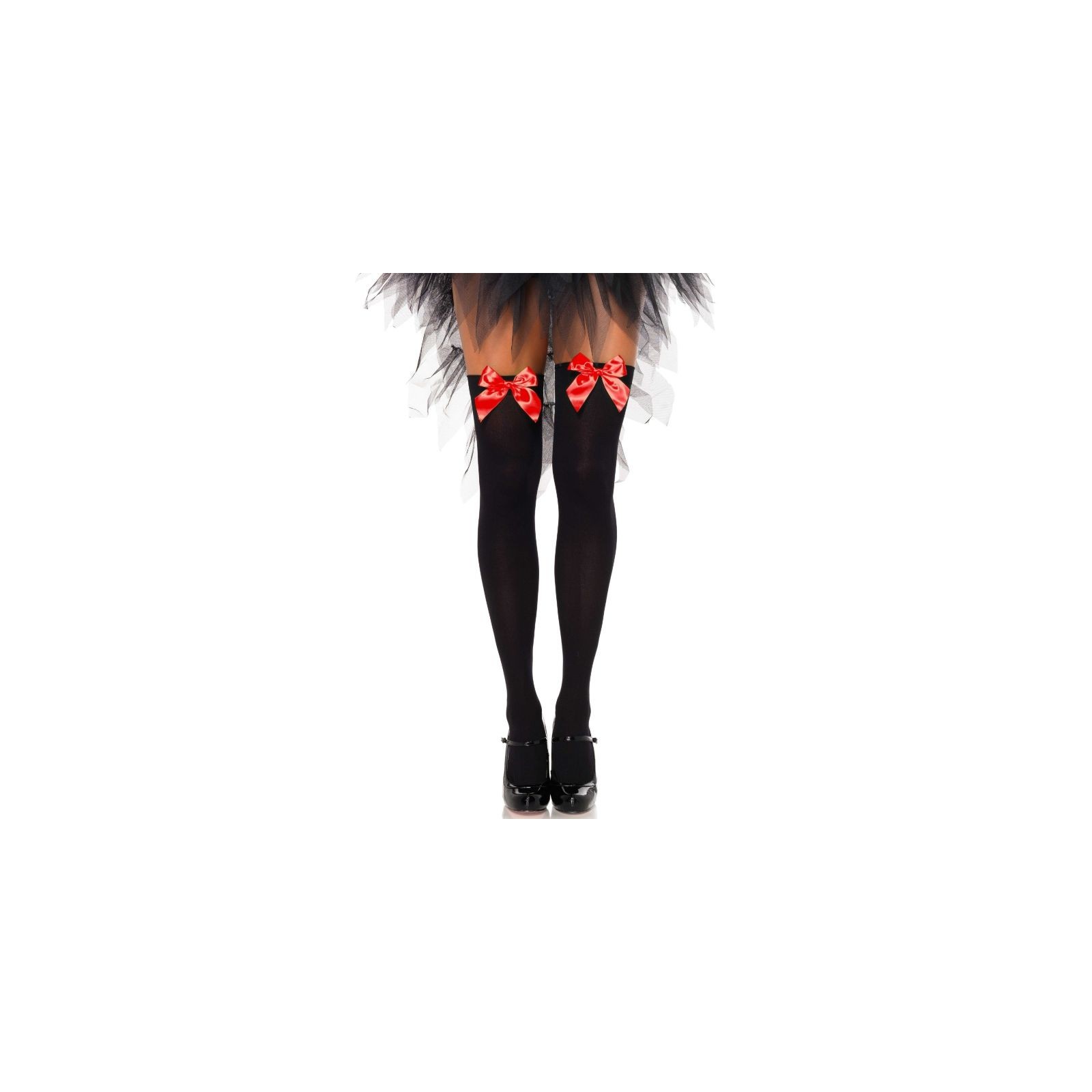 Leg Avenue - Medias Altas Negras Con Lacito Rojo