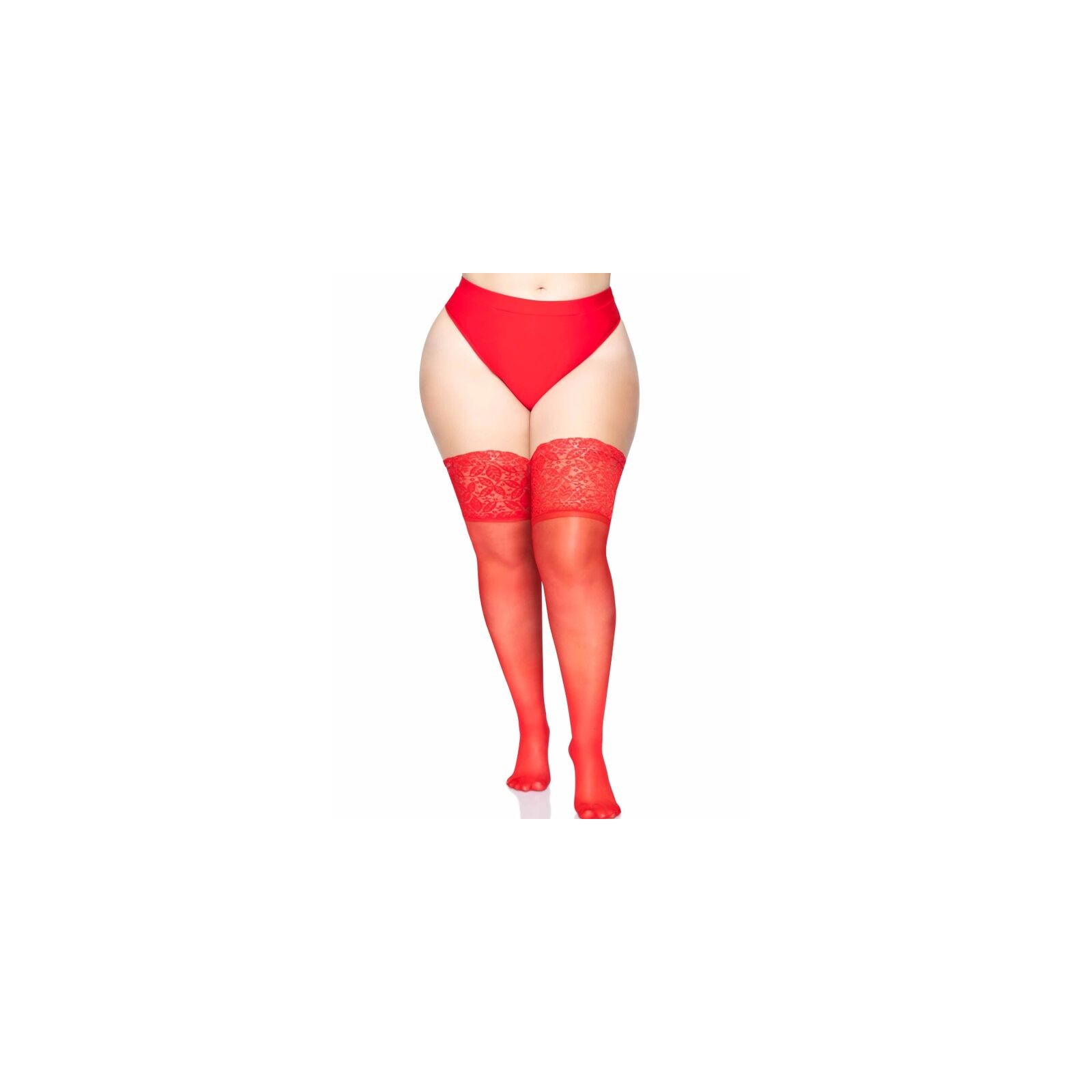 Leg Avenue Red Lace Thigh-Highs Plus Size - Seductive Stockings