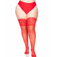 Leg Avenue Medias Rojas Autoadhesivas Con Encaje Ancho Plus Size - Medias Seductoras