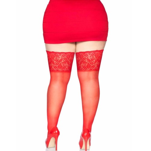 Leg Avenue Medias Rojas Autoadhesivas Con Encaje Ancho Plus Size - Medias Seductoras