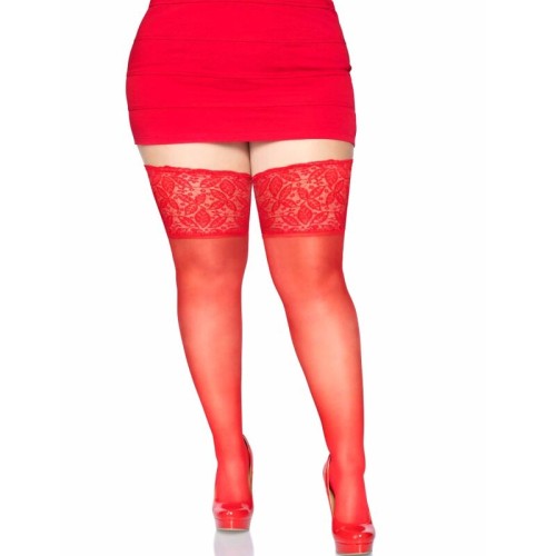 Leg Avenue Medias Rojas Autoadhesivas Con Encaje Ancho Plus Size - Medias Seductoras