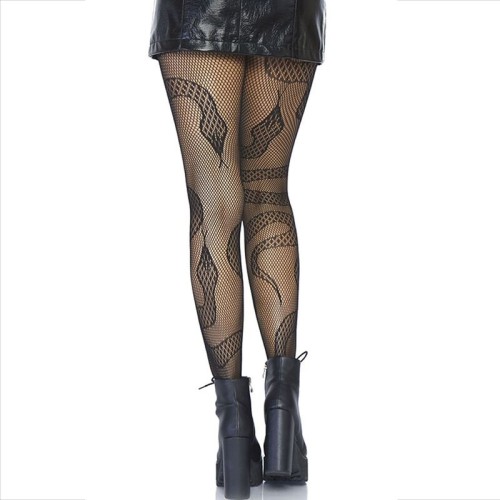 Leg Avenue Snake Print Fishnet Tights Black