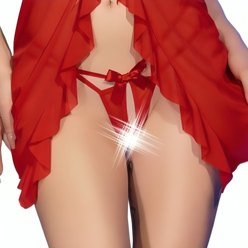 Chilirose CR 4696 Babydoll Y Tanga Crotchless Rojo L/XL Para Seducción