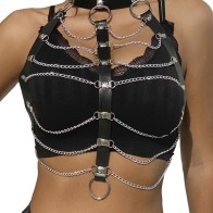 Subblime Leather Chain Chest Harness - Black One Size