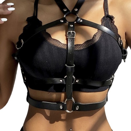 Sublime Black Ringed Leather Chest Harness One Size - Ultimate Sensuality