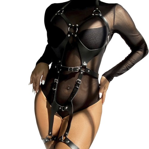 Subblime Full Body Harness with Buckles in Black Leather