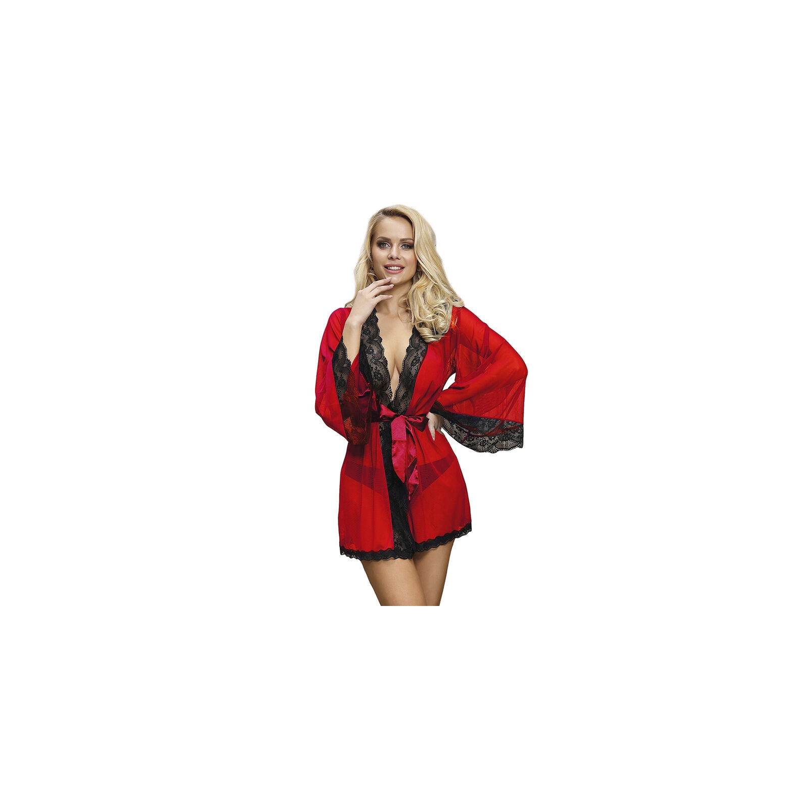 Subblime Transparent Robe Lace Detail Red L/XL Buy Online