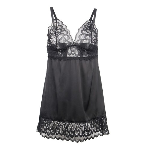 Babydoll Negro con Estampado Floral Sublime S/M - Lencería Elegante