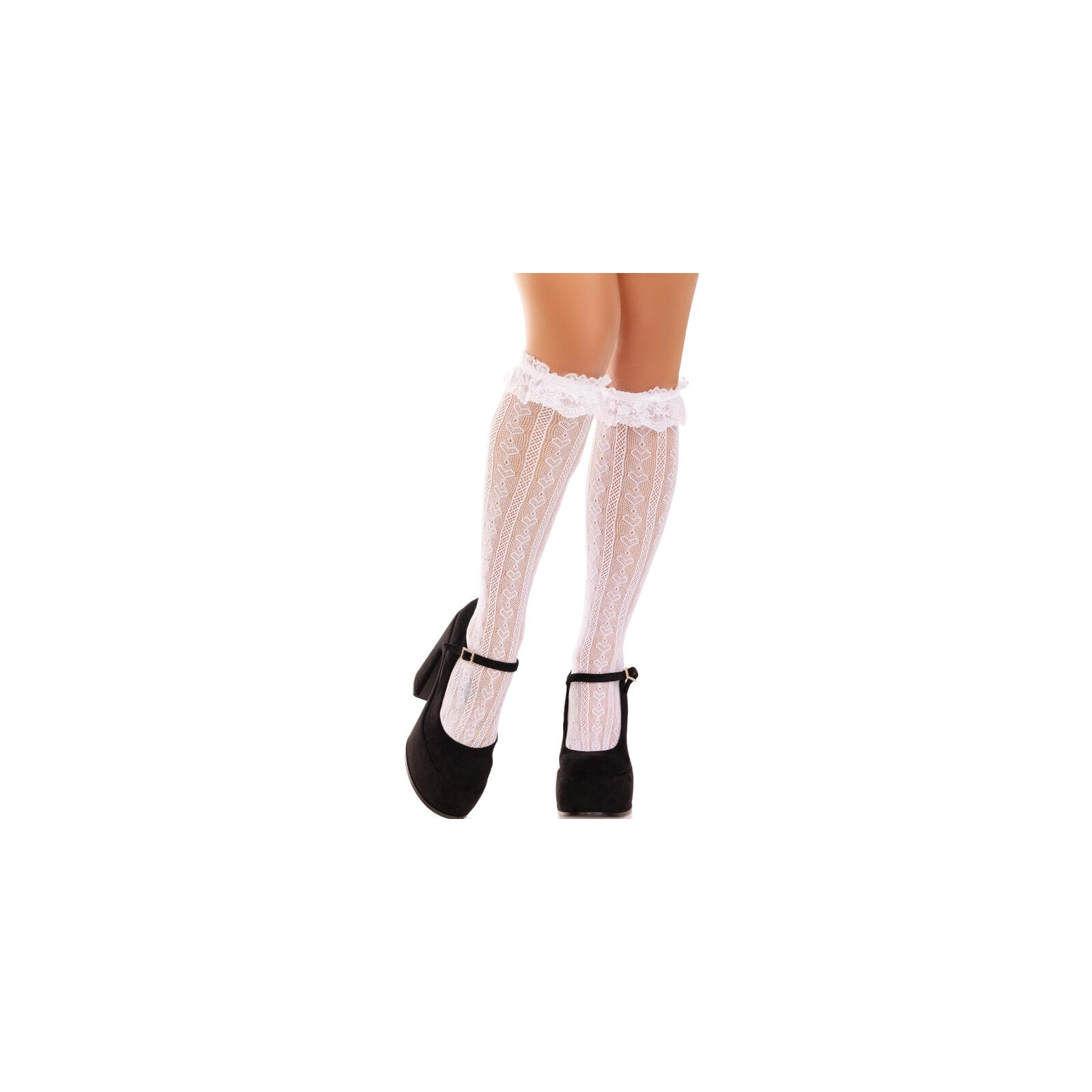 Leg Avenue Medias Hasta La Rodilla Con Volantes Blanco