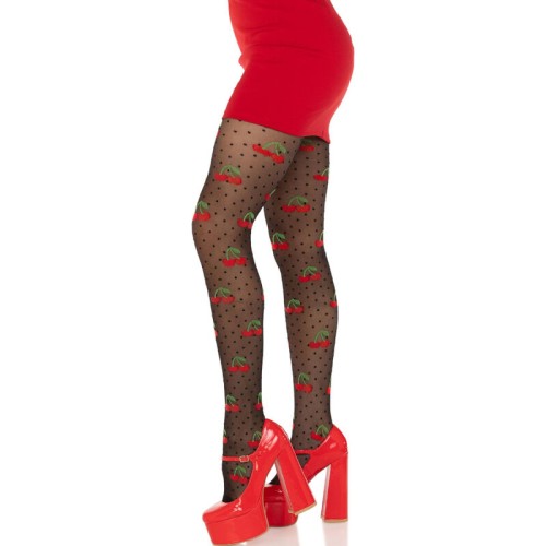 Leg Avenue - Medias Lunares Cereza Negro - Estilo Rockabilly