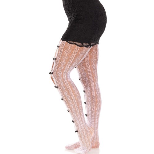 Heart & Bow Cutout Fishnet Tights