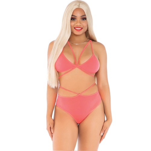 Leg Avenue Top & Thong with Straps Coral