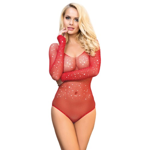 Sublime - Shiny Fishnet Bodysuit with Off-Shoulder