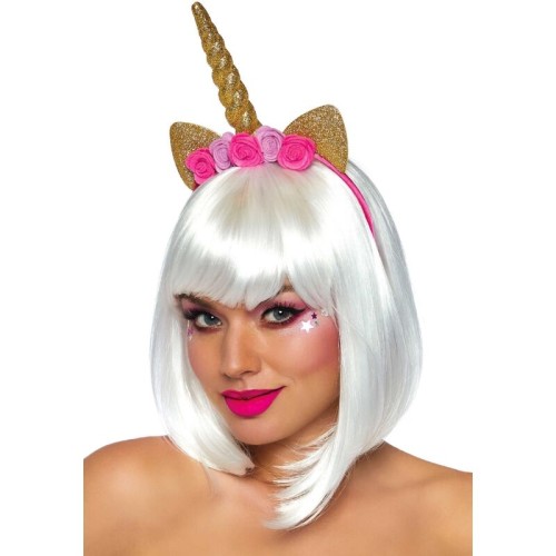 Leg Avenue Golden Unicorn Headband with Flowers