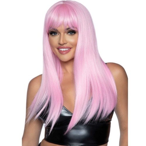 Leg Avenue Long Straight Wig with Bangs Pink