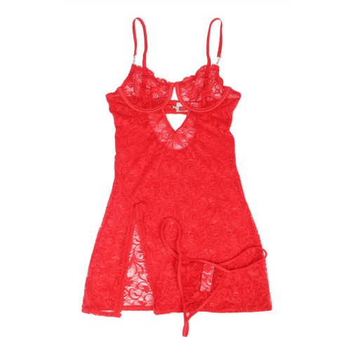 Babydoll De Encaje Rojo Con Tirantes Ajustables