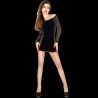 Passion Woman Bs025 Bodystocking Estilo Vestido Negro