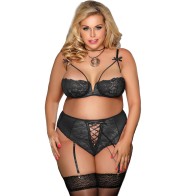 Sublime Large Bra and Panties Set with Garter - Exquisite Lingerie