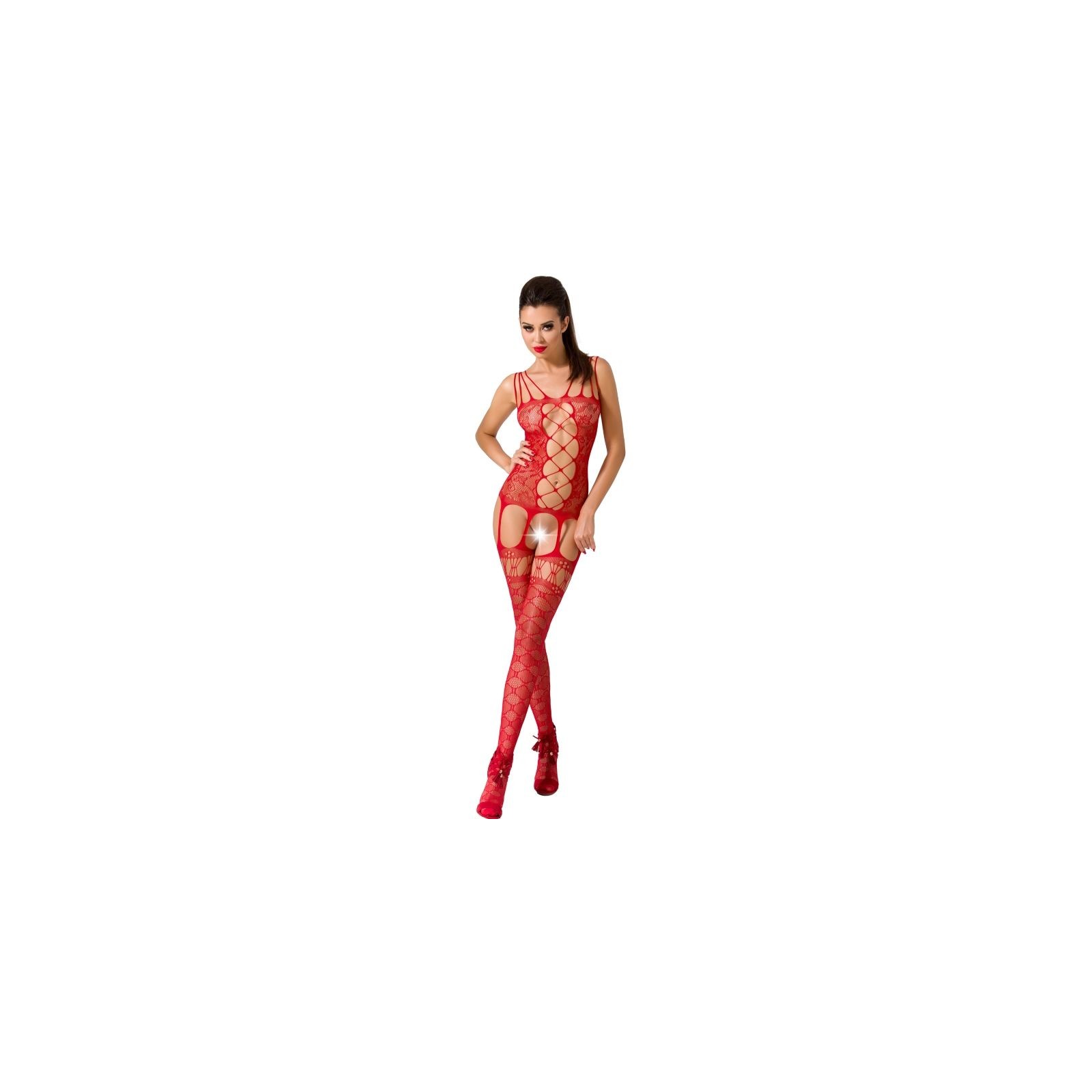 Seductive Red Bodystocking with Floral Design