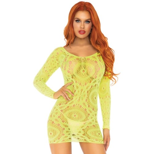 Leg Avenue Mini Vestido De Encajes Manga Larga Neon Talla Única