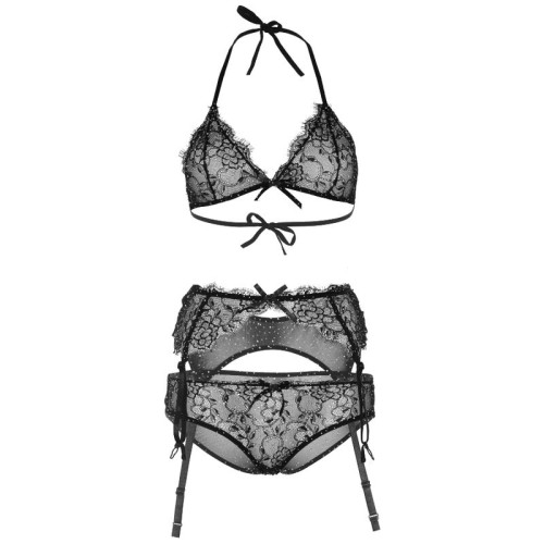 Elegant Three-Piece Lace Set with Gems