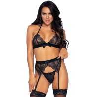 Leg Avenue - Set De Tres Piezas Top, Liguero Y Tanga M