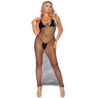 Leg Avenue Maxi Fishnet Dress Open Back Black