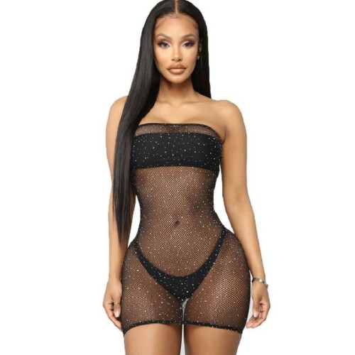 Body Net Dress with Rhinestones - Seductive Elegance