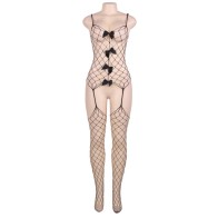 Red Fishnet Bodystocking with Bows S/L - Queen Lingerie